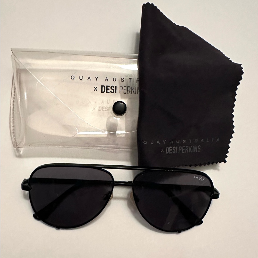 Quay Australia x Desi Perkins Black Aviator Sunglasses